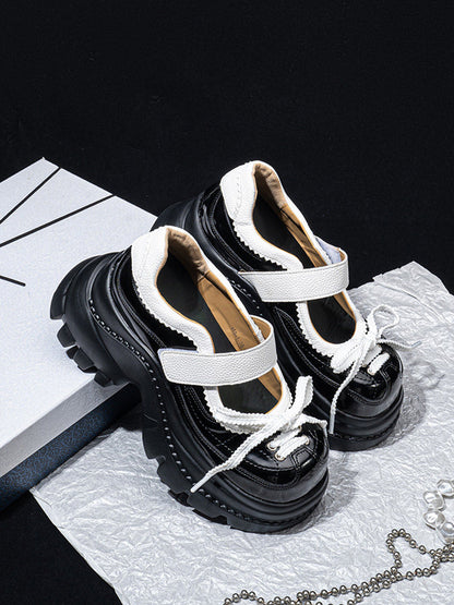 Contrast-Strap Glossy Platform Mary Janes