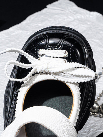 Contrast-Strap Glossy Platform Mary Janes