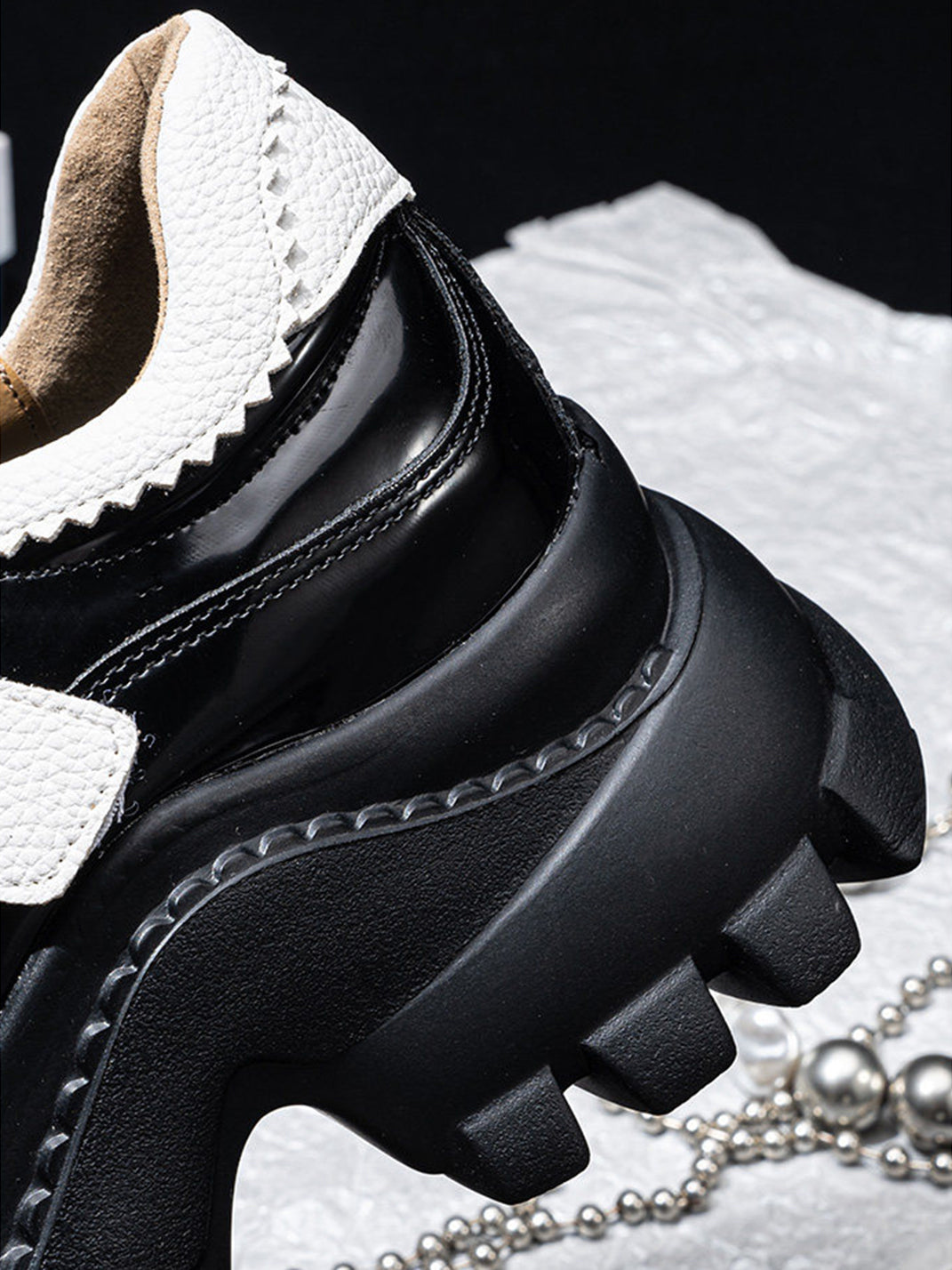 Contrast-Strap Glossy Platform Mary Janes