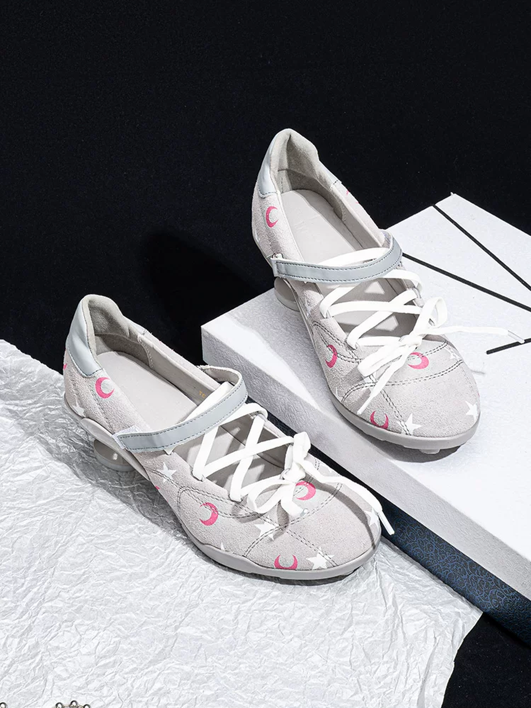 Moon-Print Low-Heel Sport Mary Janes