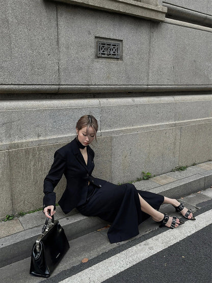 Pointed-Toe Triple-Buckle Wedge Sandals