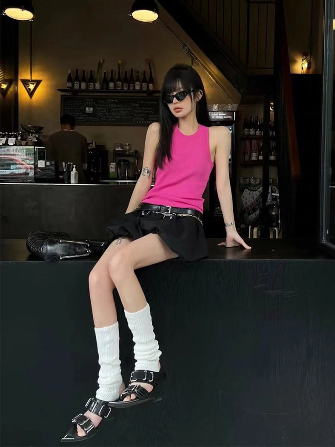 Pointed-Toe Triple-Buckle Wedge Sandals