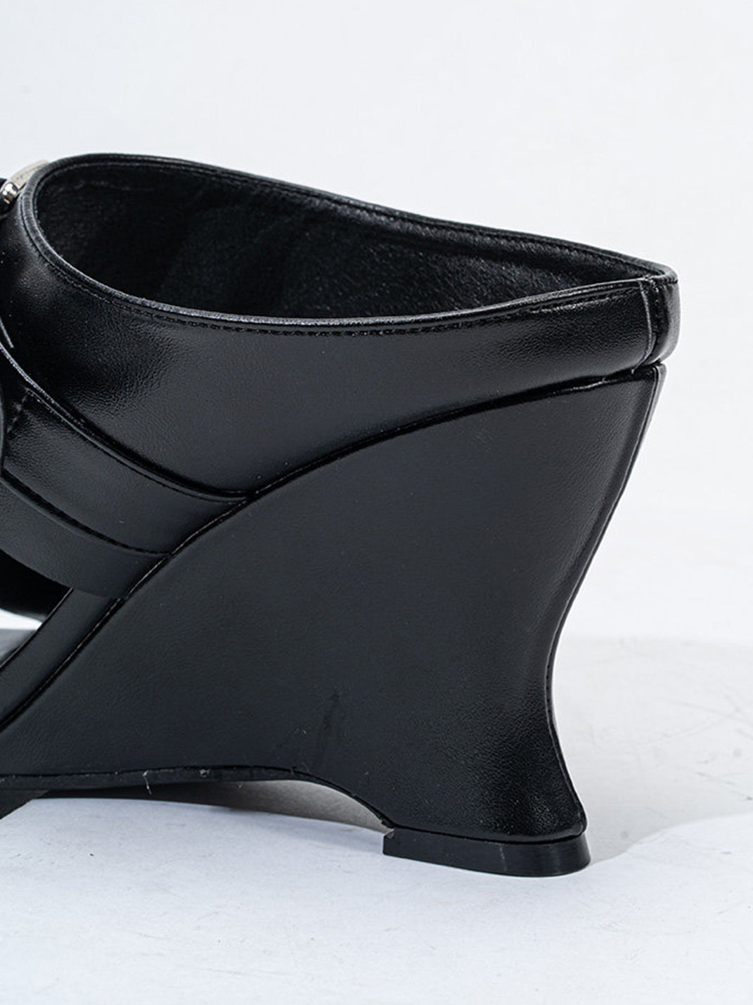 Pointed-Toe Triple-Buckle Wedge Sandals