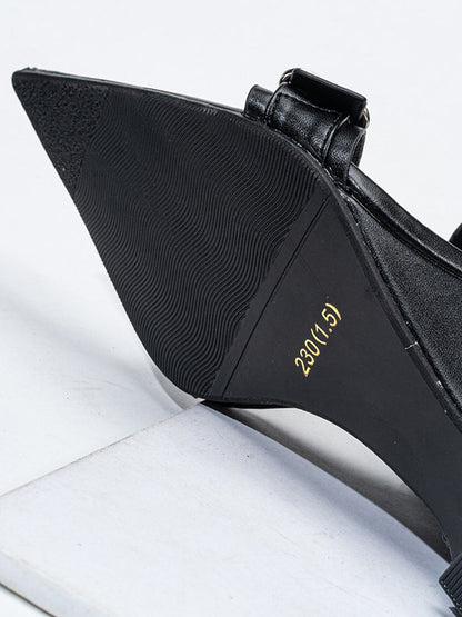Pointed-Toe Triple-Buckle Wedge Sandals