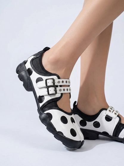 Polka-Dot Split-Toe Strapped Mary Janes