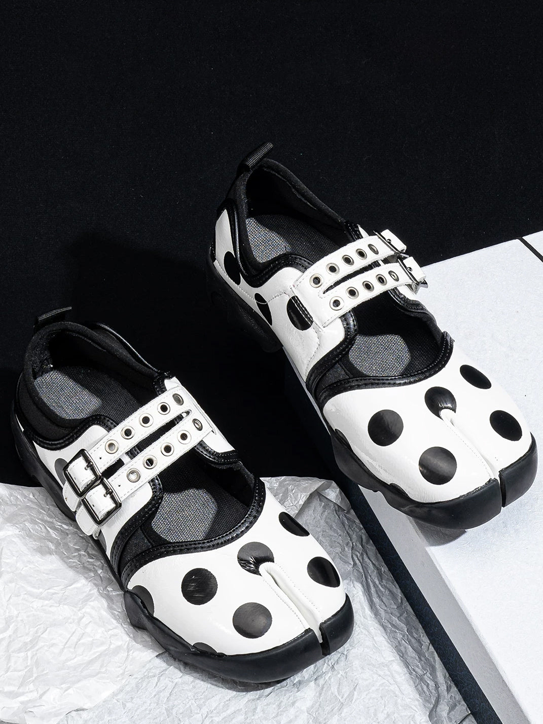 Polka-Dot Split-Toe Strapped Mary Janes