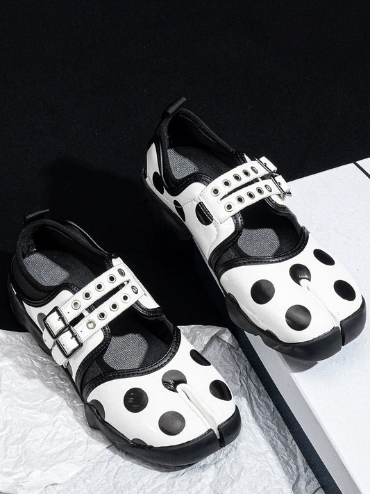 Polka-Dot Split-Toe Strapped Mary Janes