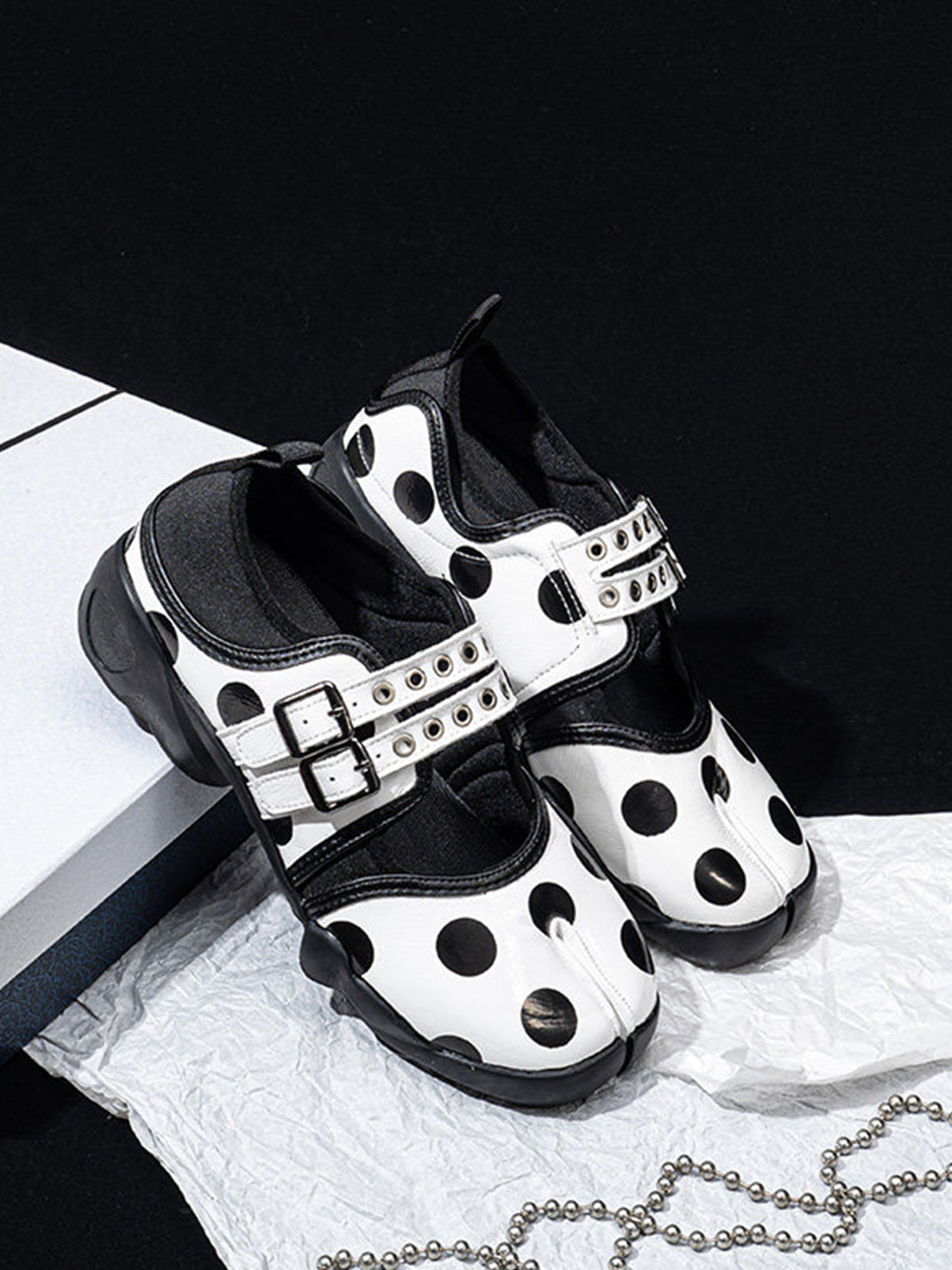 Polka-Dot Split-Toe Strapped Mary Janes