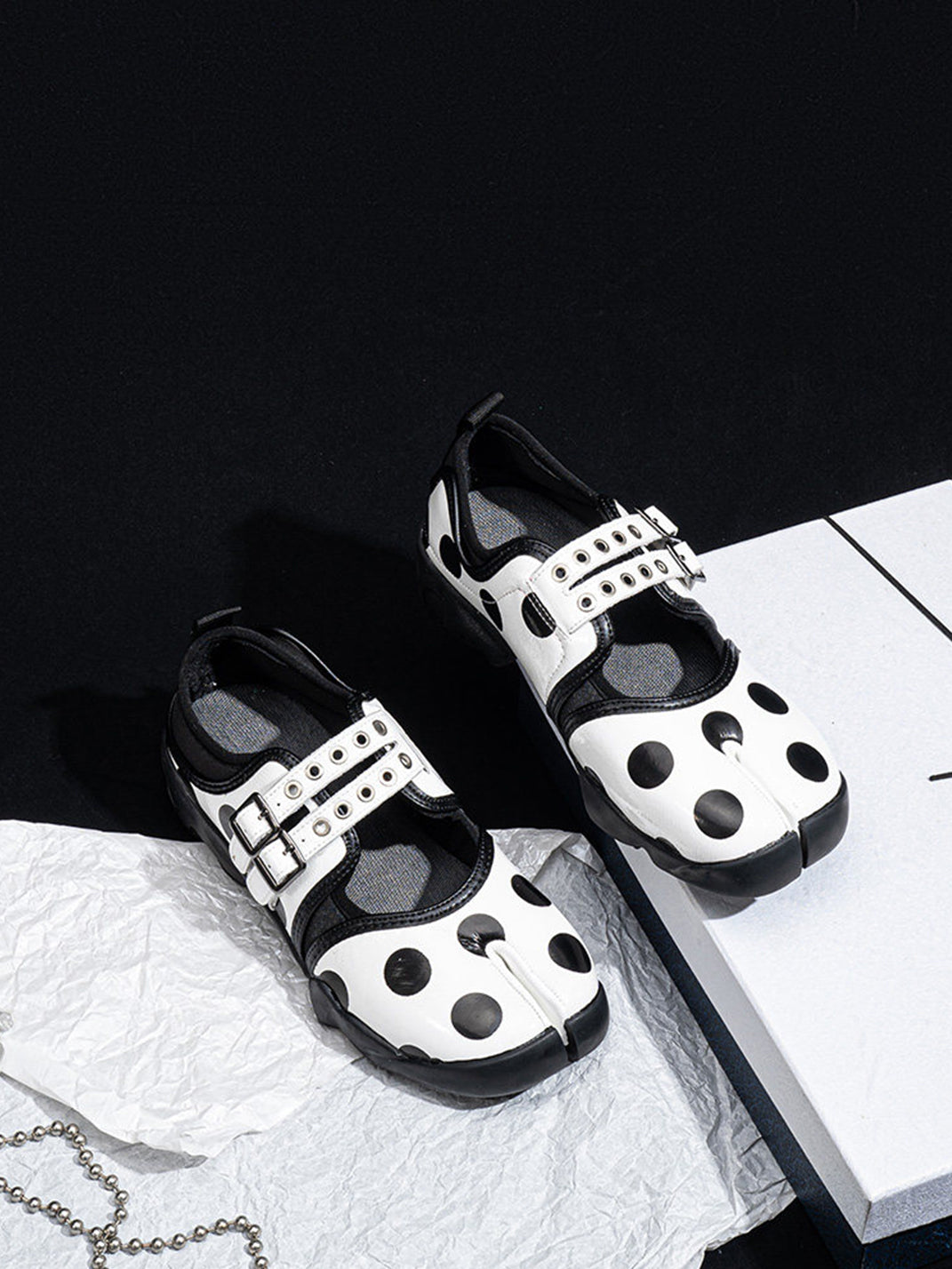Polka-Dot Split-Toe Strapped Mary Janes