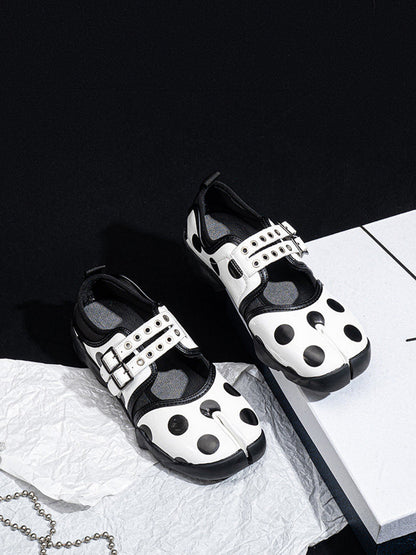 Polka-Dot Split-Toe Strapped Mary Janes