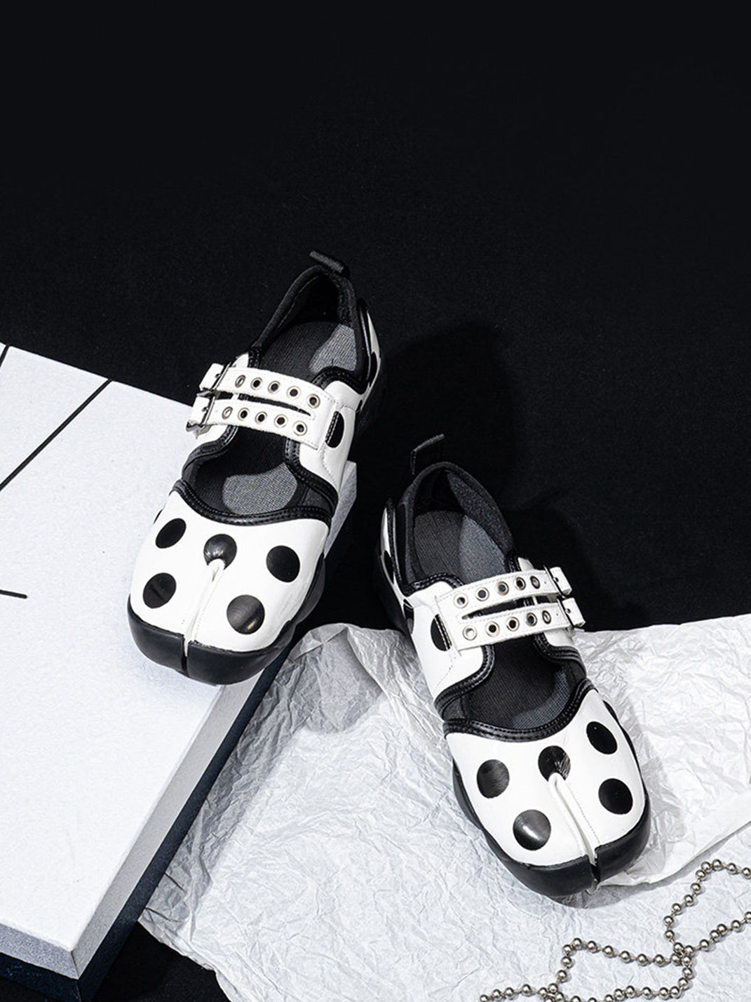 Polka-Dot Split-Toe Strapped Mary Janes