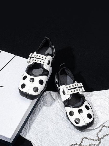 Polka-Dot Split-Toe Strapped Mary Janes