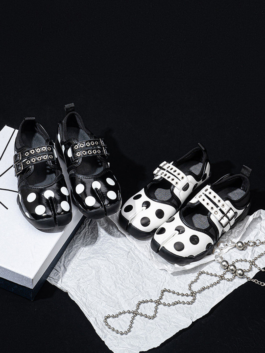 Polka-Dot Split-Toe Strapped Mary Janes