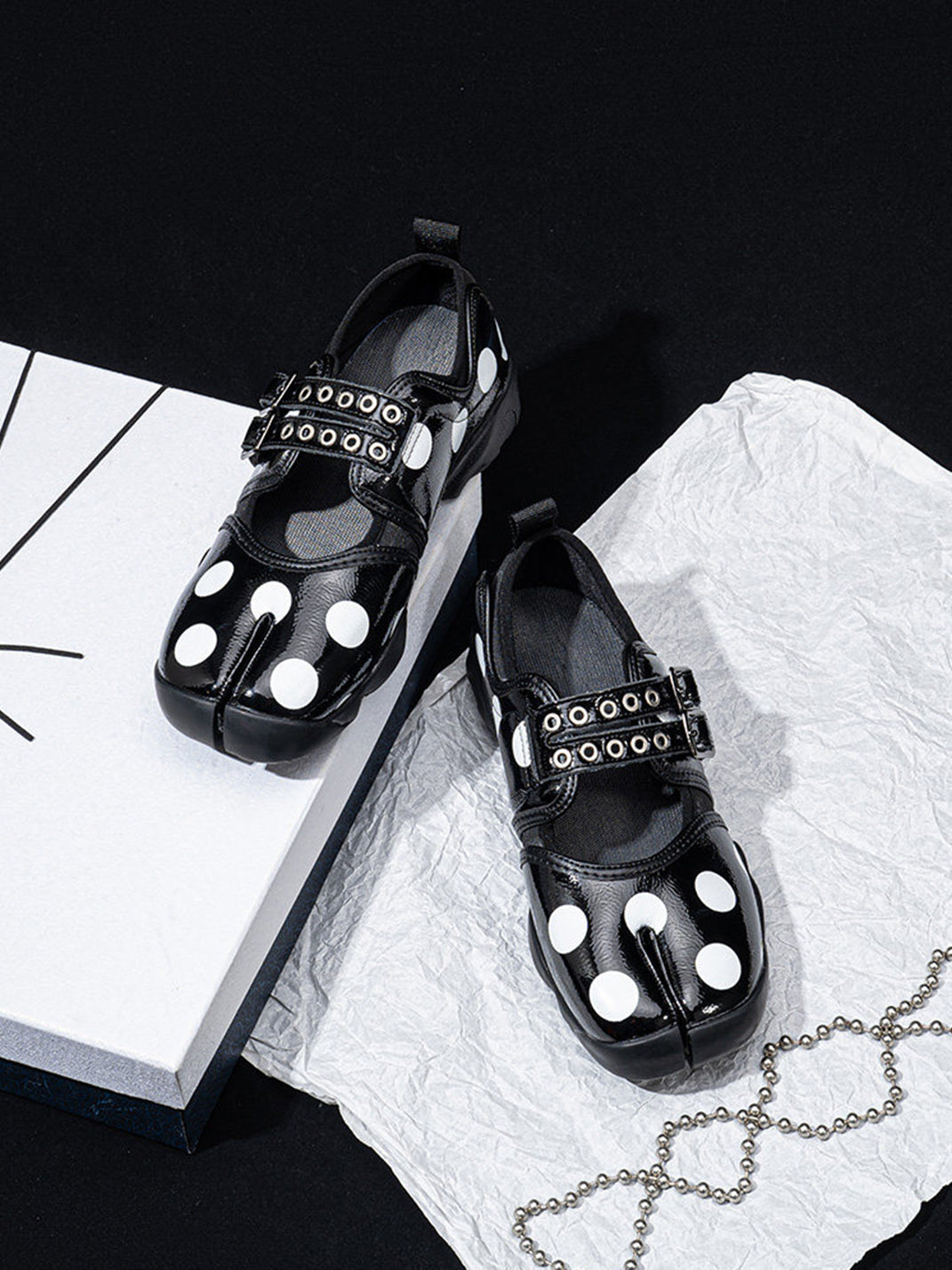 Polka-Dot Split-Toe Strapped Mary Janes