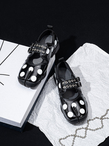 Polka-Dot Split-Toe Strapped Mary Janes
