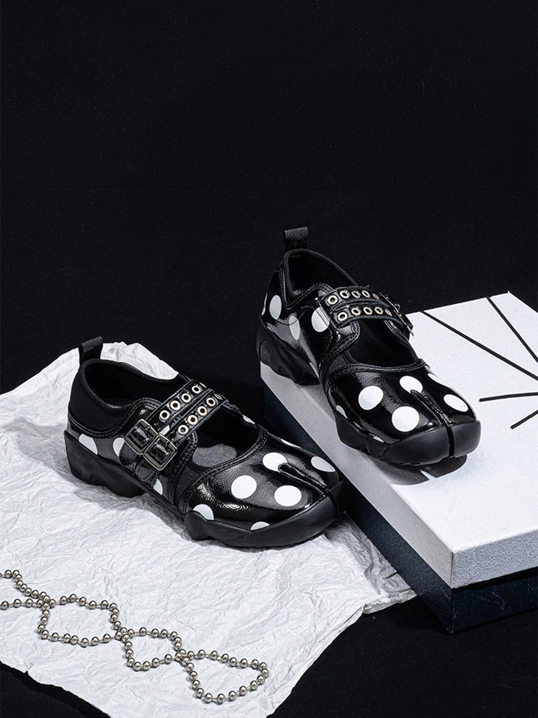 Polka-Dot Split-Toe Strapped Mary Janes