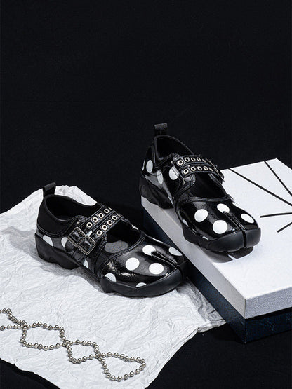 Polka-Dot Split-Toe Strapped Mary Janes