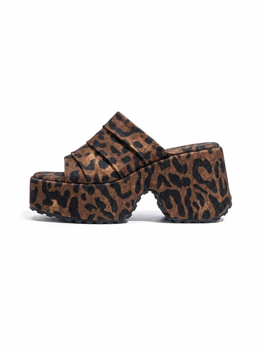 Leopard Ruched Platform Slide Sandals