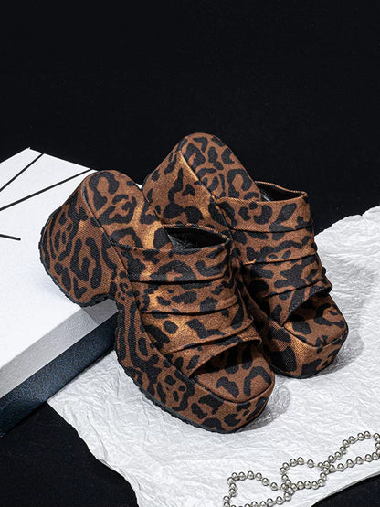 Leopard Ruched Platform Slide Sandals