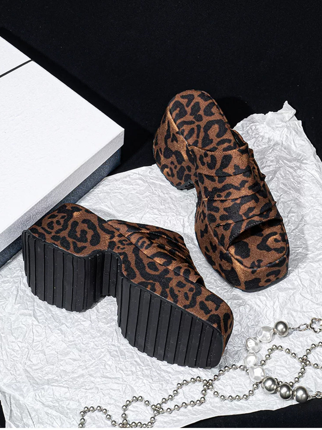 Leopard Ruched Platform Slide Sandals