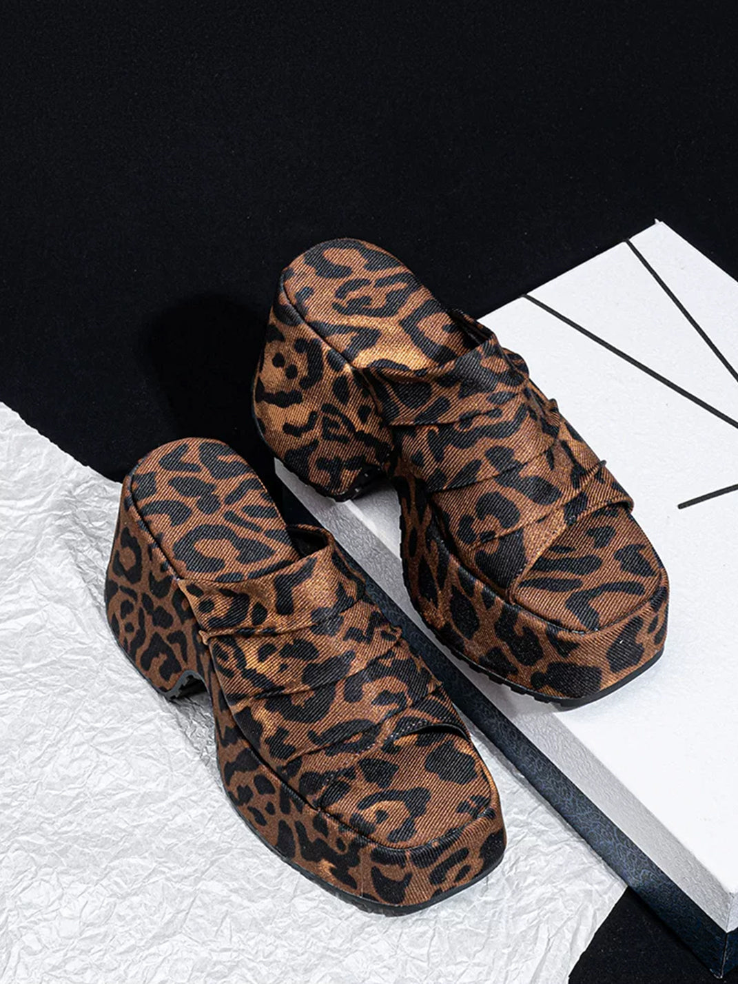 Leopard Ruched Platform Slide Sandals