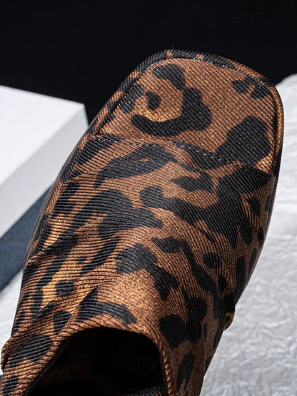 Leopard Ruched Platform Slide Sandals