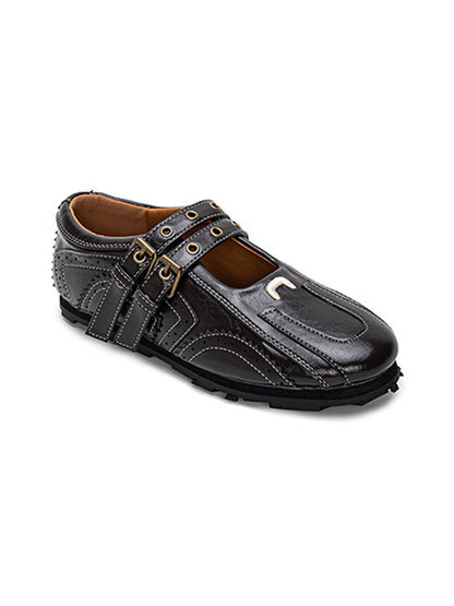 Studded Double-Buckle Square-Toe Flats