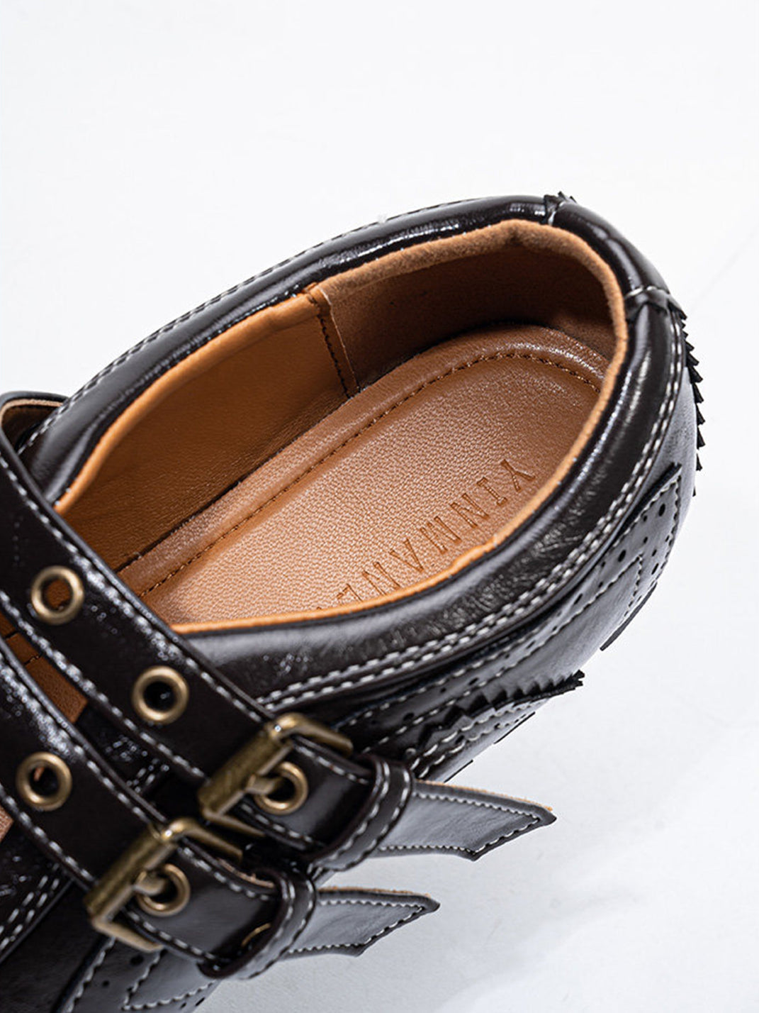 Studded Double-Buckle Square-Toe Flats