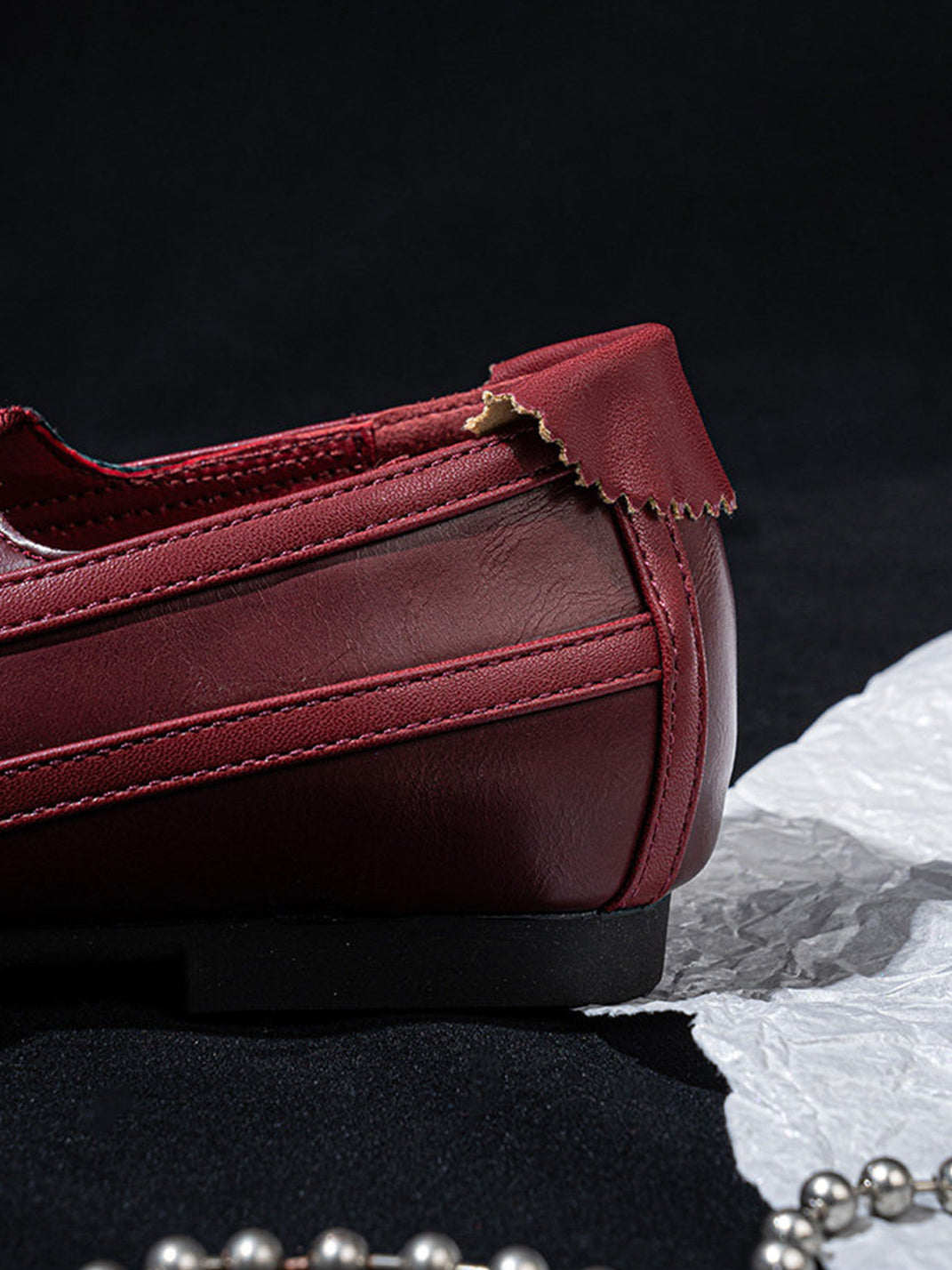 Ribbon-Laced Burgundy Ballet Flats