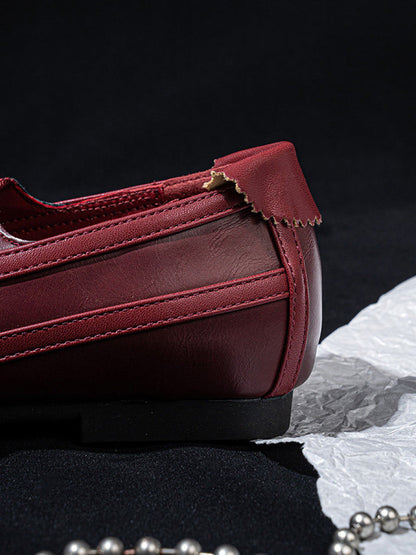 Ribbon-Laced Burgundy Ballet Flats