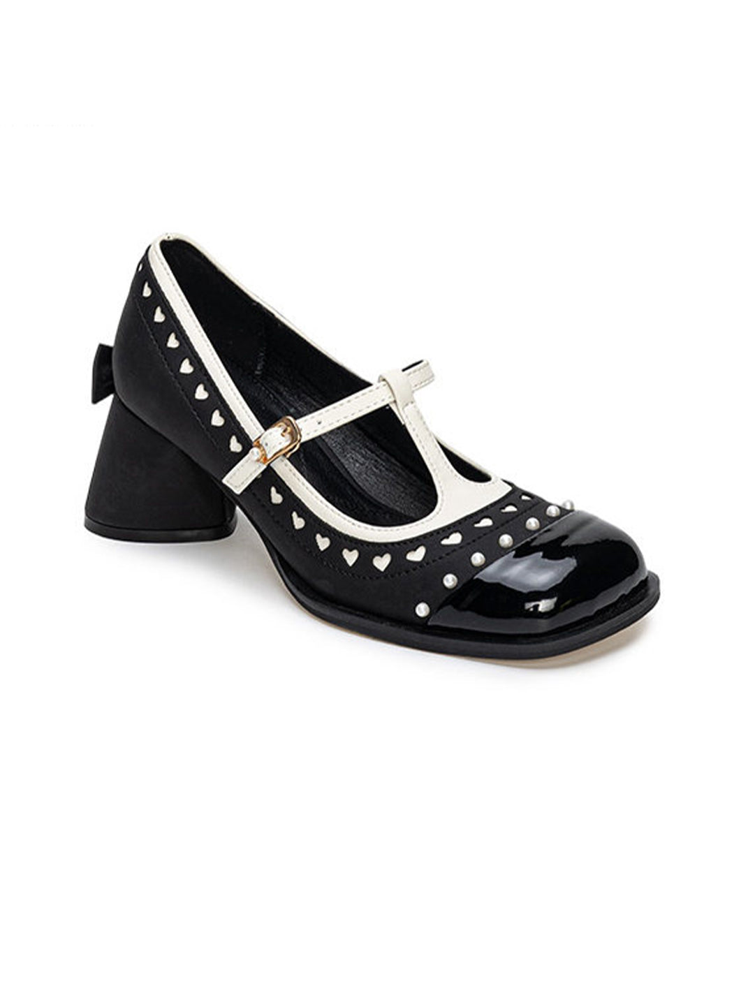 Heart-Stud Square-Toe Block-Heel Mary Janes