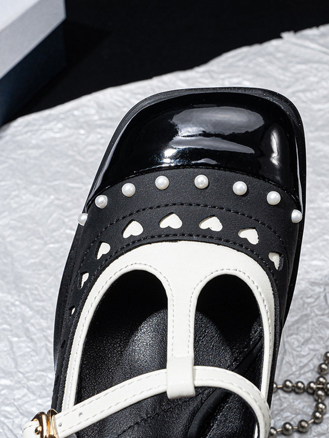 Heart-Stud Square-Toe Block-Heel Mary Janes
