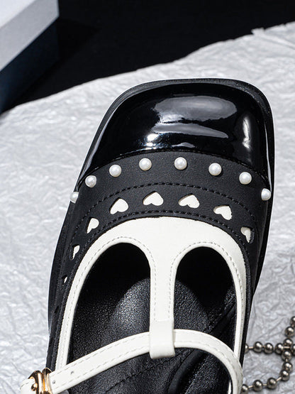 Heart-Stud Square-Toe Block-Heel Mary Janes