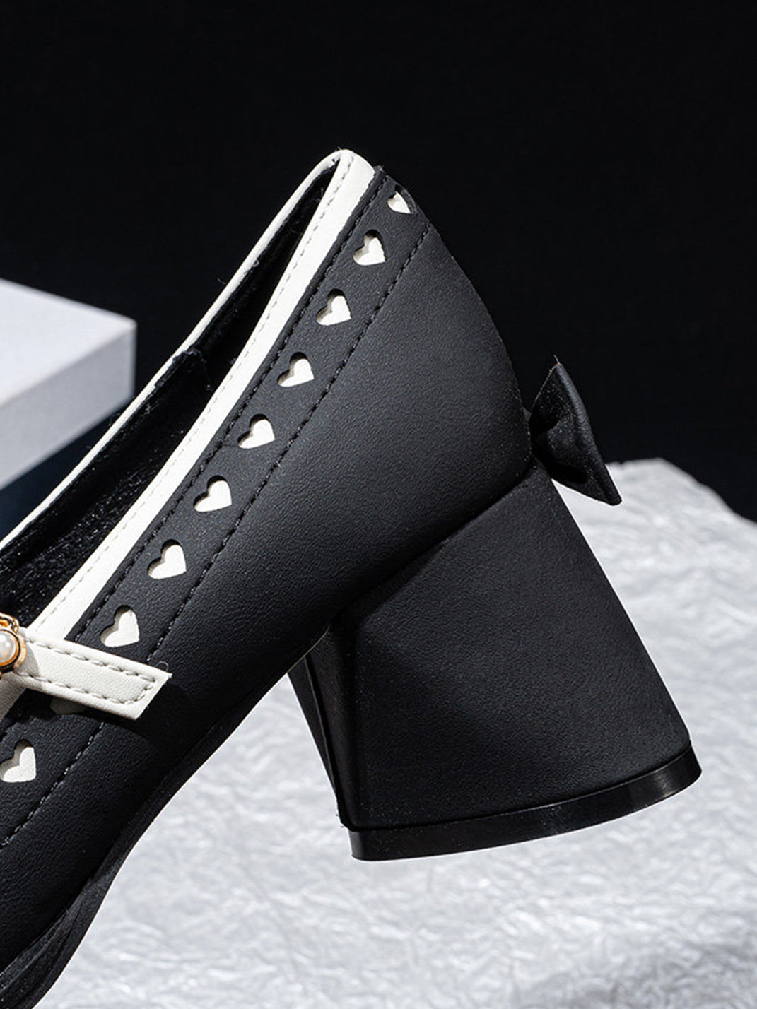 Heart-Stud Square-Toe Block-Heel Mary Janes