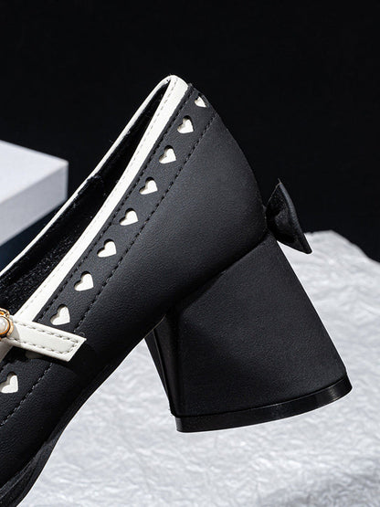 Heart-Stud Square-Toe Block-Heel Mary Janes