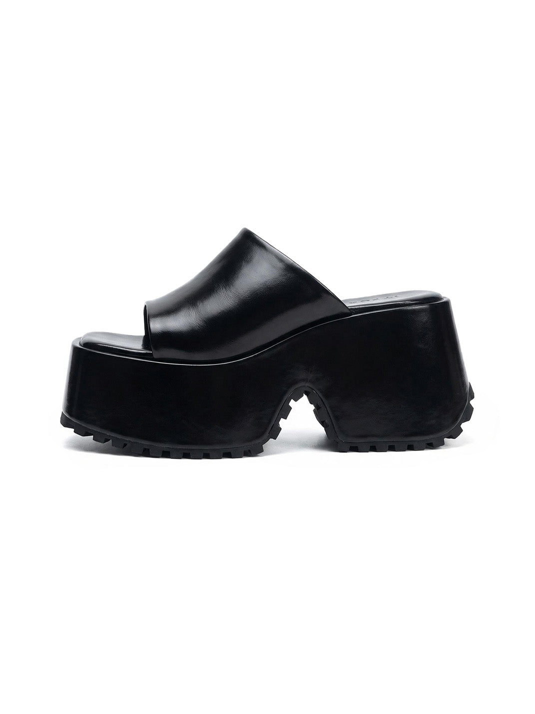 Square-Toe Denim Platform Slide Sandals