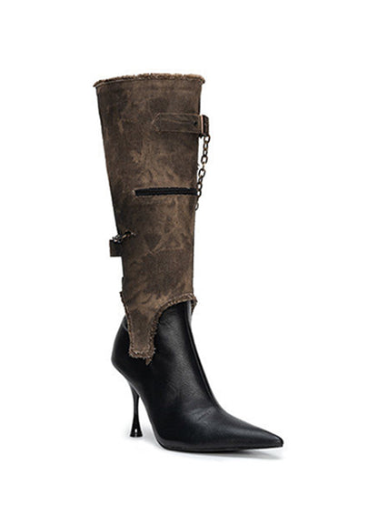 Detachable Distressed-Shaft Stiletto Boots