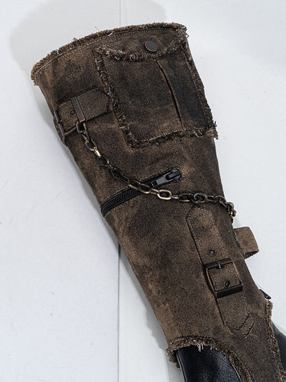 Detachable Distressed-Shaft Stiletto Boots