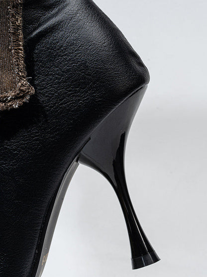 Detachable Distressed-Shaft Stiletto Boots