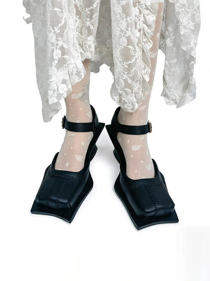 Square-Toe Cutout Block-Heel Sandals