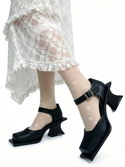Square-Toe Cutout Block-Heel Sandals