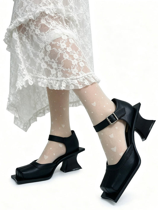 Square-Toe Cutout Block-Heel Sandals