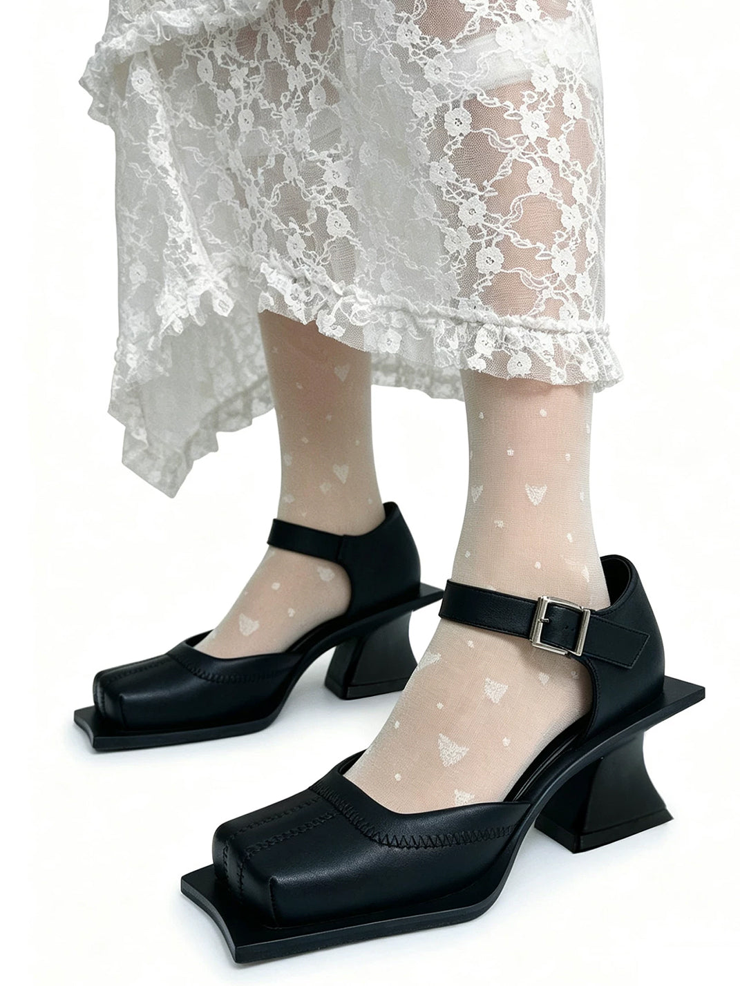 Square-Toe Cutout Block-Heel Sandals