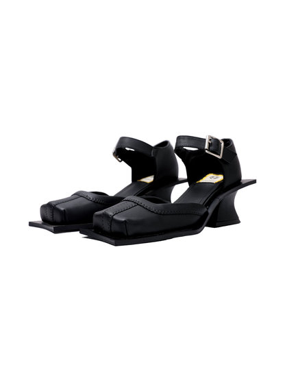 Square-Toe Cutout Block-Heel Sandals