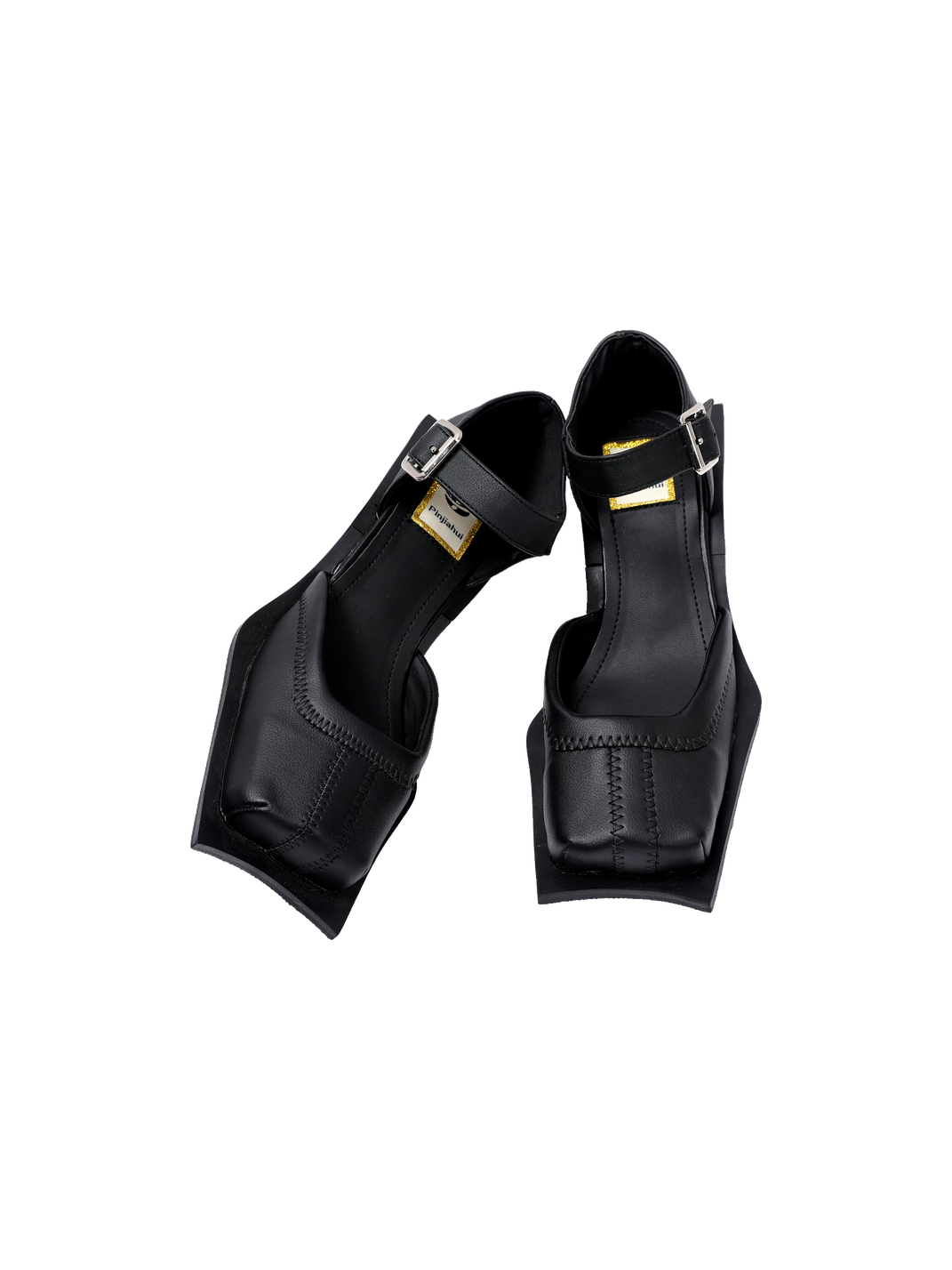 Square-Toe Cutout Block-Heel Sandals
