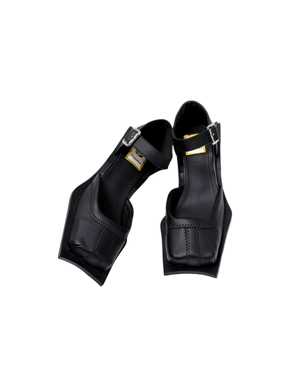 Square-Toe Cutout Block-Heel Sandals