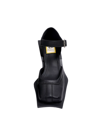 Square-Toe Cutout Block-Heel Sandals