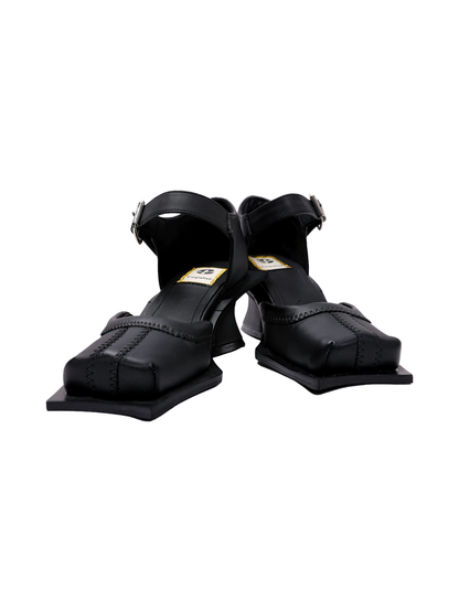 Square-Toe Cutout Block-Heel Sandals