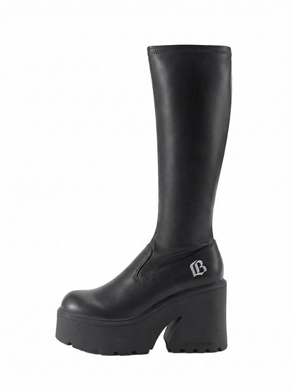 Stretch Platform Knee-High Boots