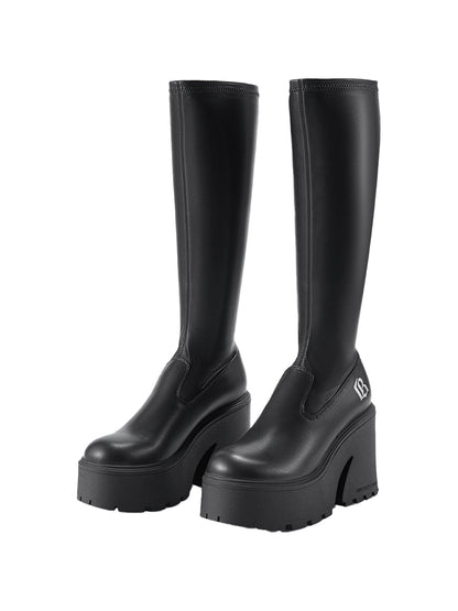 Stretch Platform Knee-High Boots
